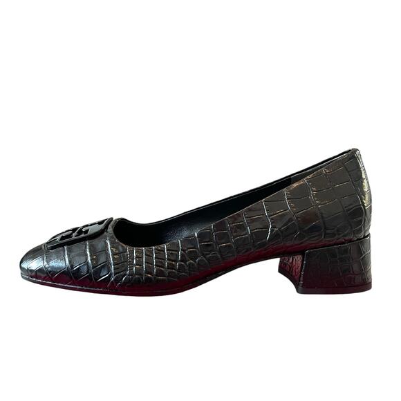 TORY BURCH Women Croc Leather Georgia Pump 25mm Black Size 7.5 New In Box - Picture 5 of 16